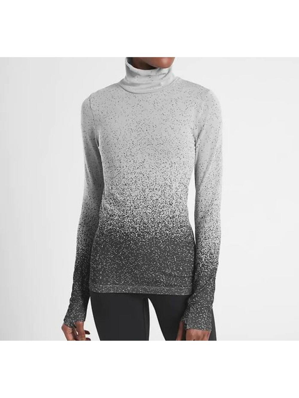 Athleta Flurry Seamless Base Layer Ombre Turtleneck Top Gray Black Medium Med